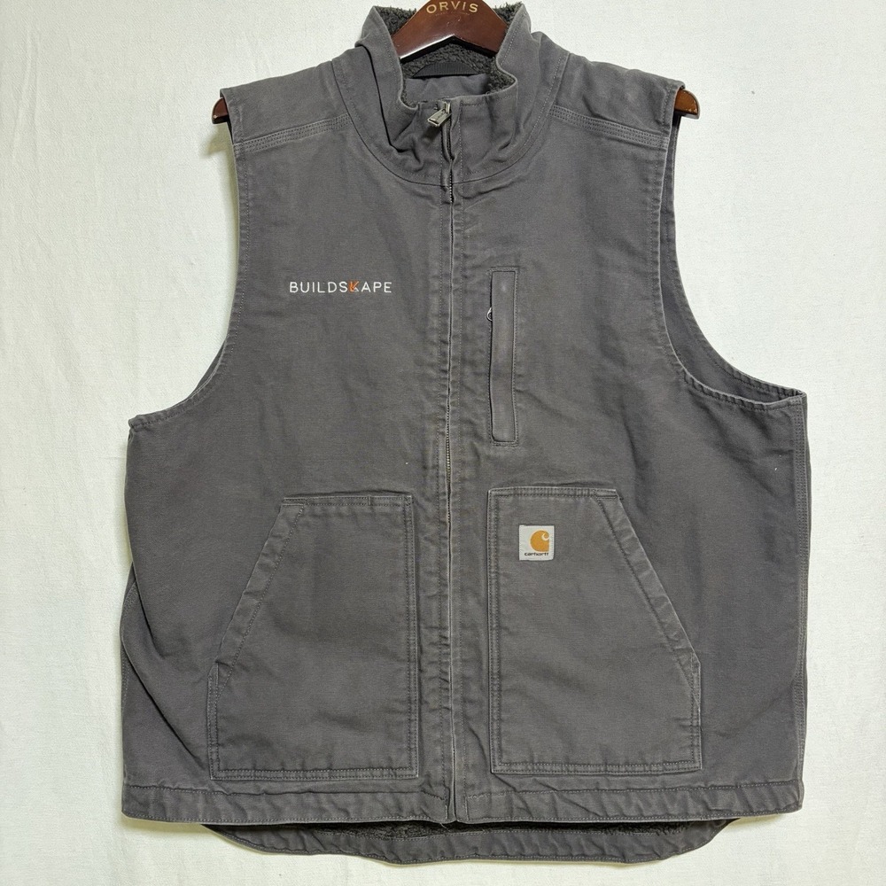 Carhartt Loose Fit Men's Gray Full Zip Vest with Logo & Zipper Accents Sz Large